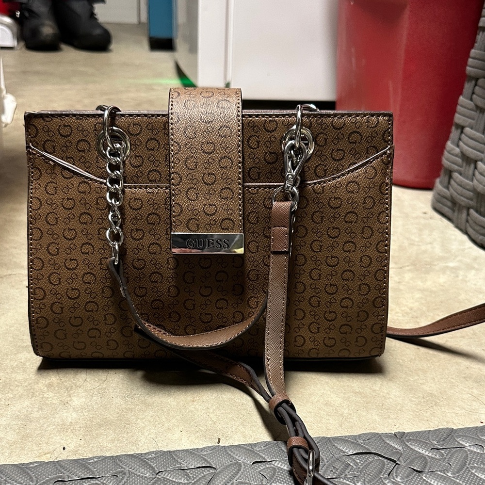 Guess Tan Crossbody Bag with Chain Detail